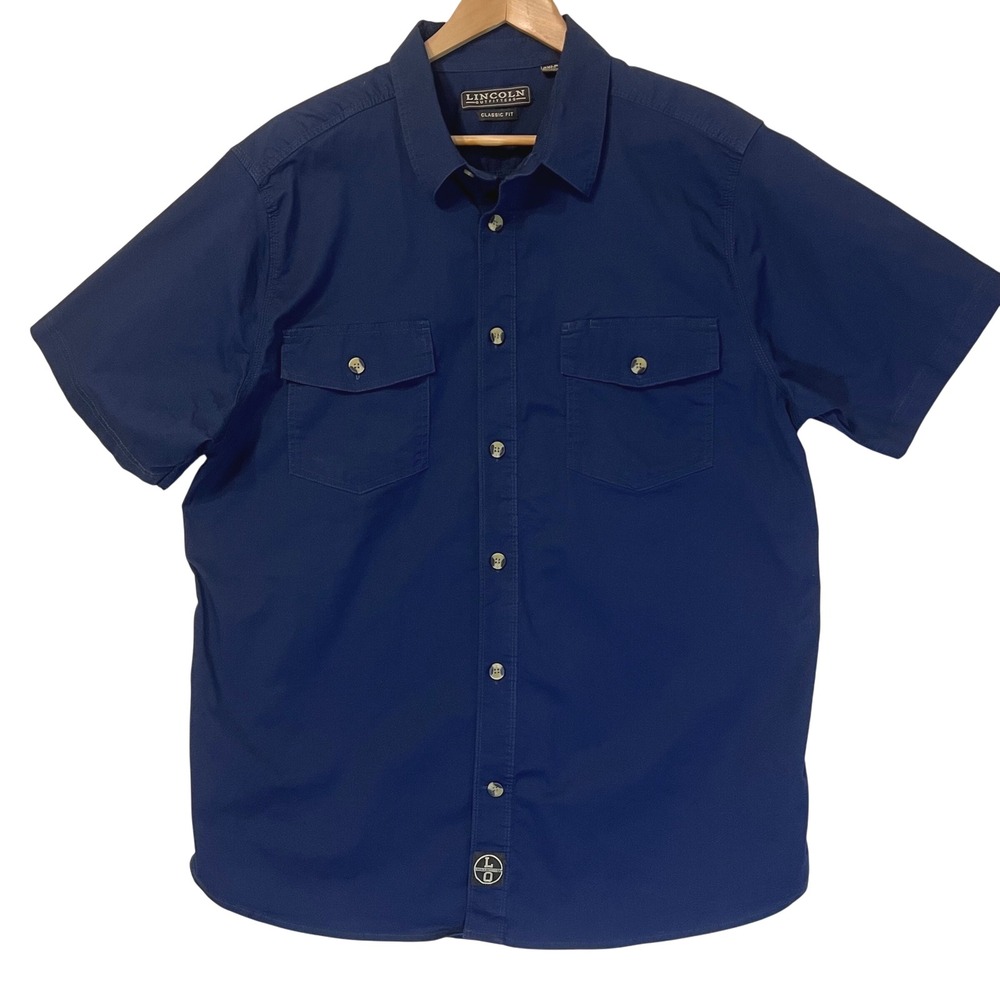 Lincoln Outfitters‎ Mens Navy Blue Classic Short Sleeve Button Down Shirt 2XLR